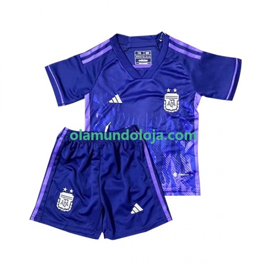 Camisola Argentina Criança Equipamento Segundo Copa do Mundo 2022 Manga Curta